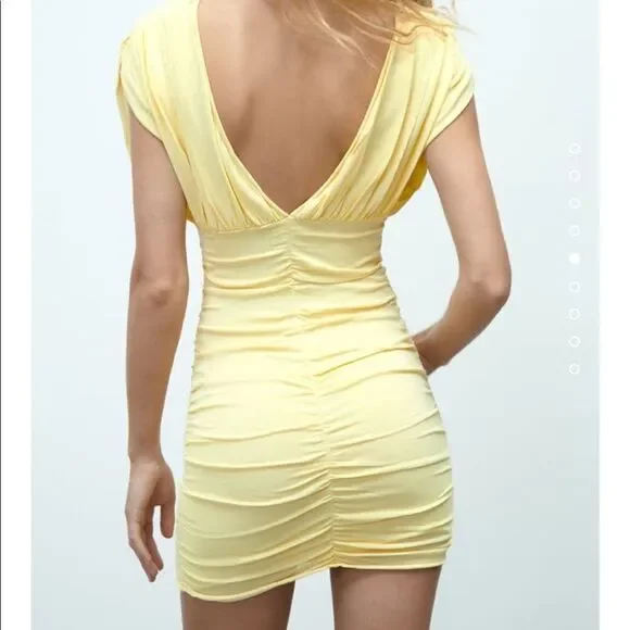 Zara butter yellow draped knit dress NWT - Picture 11 of 12